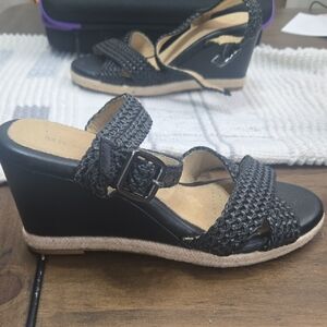 Michelle D Black Woven Wedges